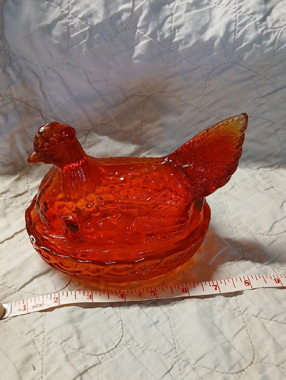 Vintage LE SMITH Amberina Red Glass Hen Nest Dish Chick Under Wings MCM - Picture 10 of 10